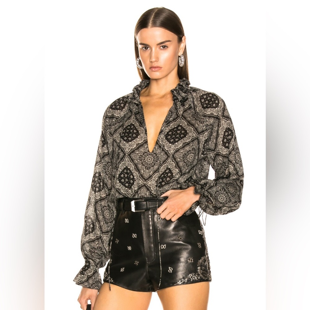 Saint Laurent Bandana patterned Black and Ivory Blouse
